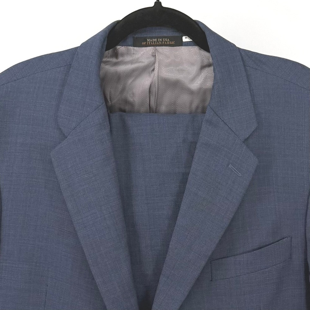Reserve Mens 48L 100% Wool Suit Blazer Trousers Blue Italian Fabric Two-Button